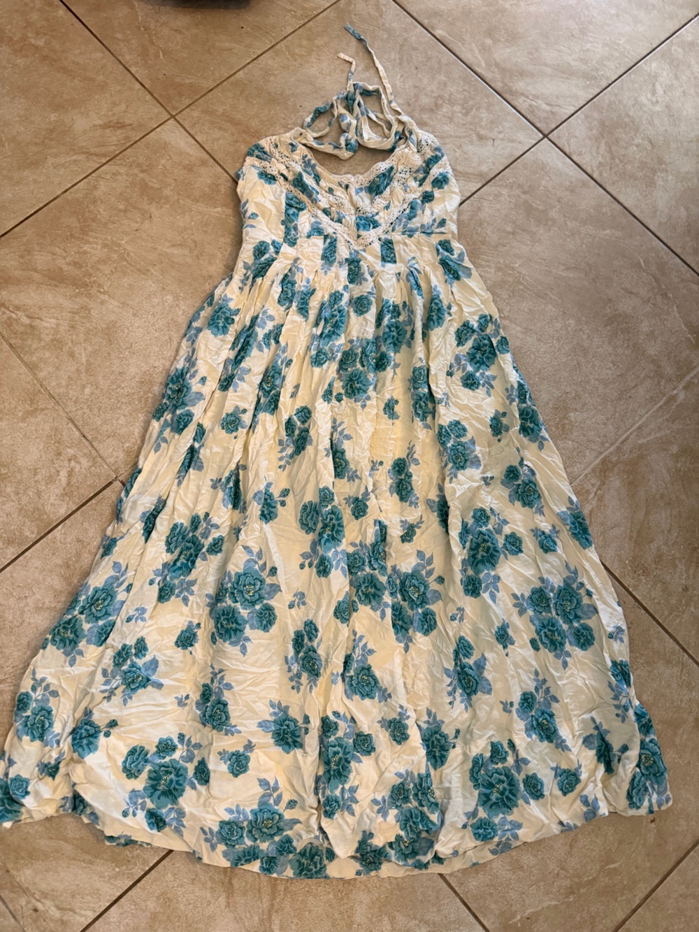 Free People Lovers Heart Cream Maxi Dress with Teal Floral Print - Picture 2 of 8
